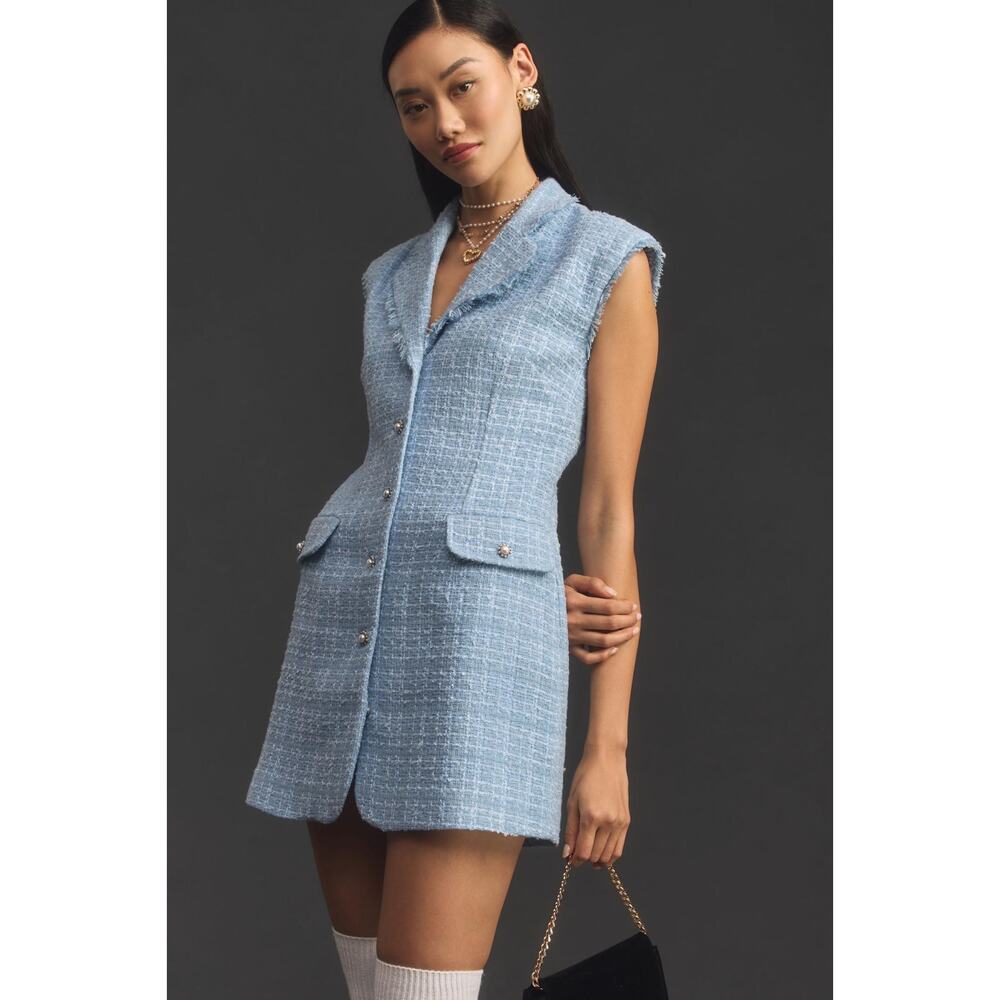Anthropologie Light Blue Tweed Mini Dress